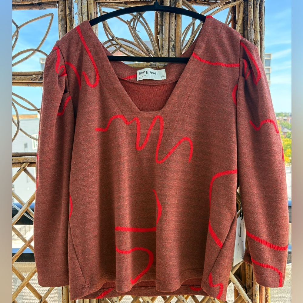 Eve Gravel Red and Maroon V-Neck Top